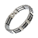 Punk Black Silicone Silver Stainless Steel Chain Wristband Bracelet for Men