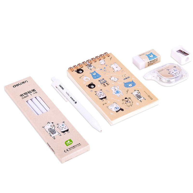 Deli 68886A/68886B Student Stationery Gift Box Set Coil Notebook Pencils Gel Pen Correction Tape Eraser School Stationery Supplies