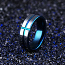 6mm Tungsten Steel Men Ring Blue Cross Simple Trendy Jewelry