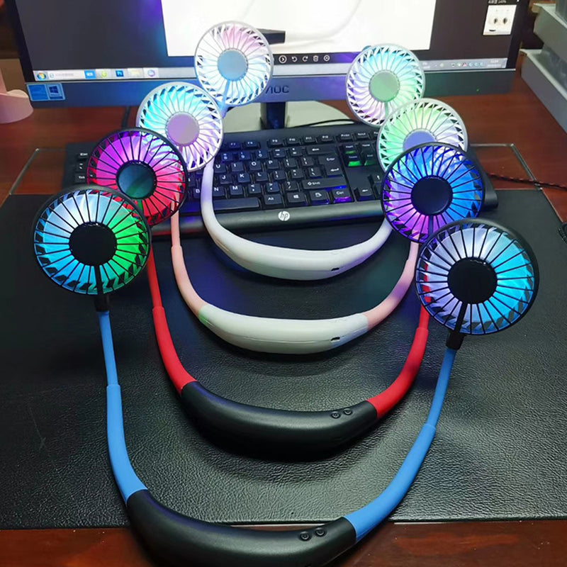 LED Personal Fan Hands-free Min Fan Aromatherapy Portable Li-ion Battery USB Rechargable Hanging Neck Sport Fan Mini Air Fan - Blue