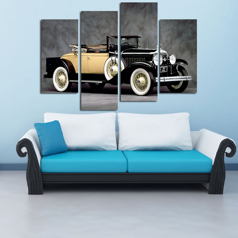 Miico Hand Painted Four Combination Decorative Paintings Retro Yellow Car Wall Art For Home Decoration