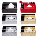 PU Leather Multi-function Tissue Box Desktop Living Room Remote Control Box Wooden Storage Paper Extractio