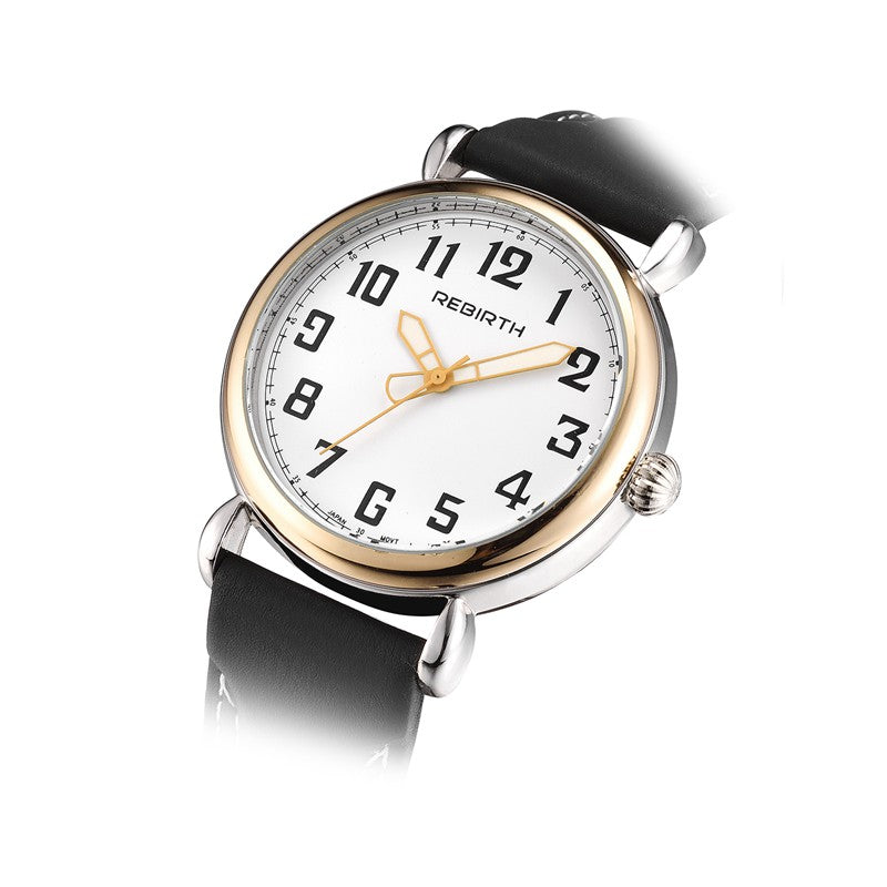 REBIRTH RE032 Gold Case Male Wristwatch Leather Band Quartz Movement Watch