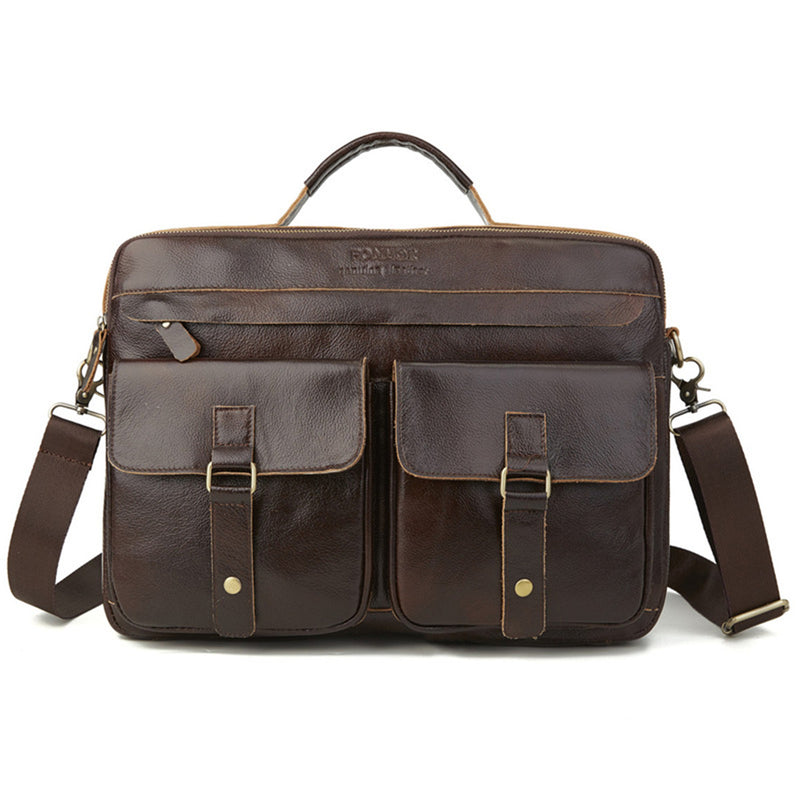 11L Men Genuine Leather Business Briefcase Messenger Shoulder Laptop Tote Handbag Outdoor Travel