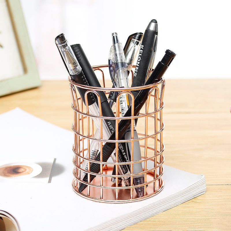 Modern Simple Creative Round Hollow Metal Pen Holder Hollow Mesh Pen Cup Multifunctional Desktop Stationery Pens Pencils Storage Iron Pencil Case