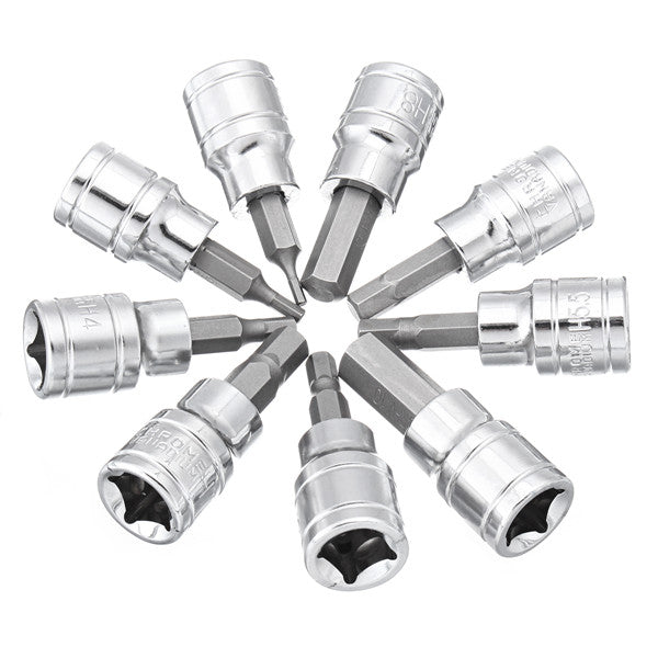 3/8 Inch Drive Socket 10pcs T10-T55 Torx Socket 9pcs H2-H10 Hex Socket Bit Set