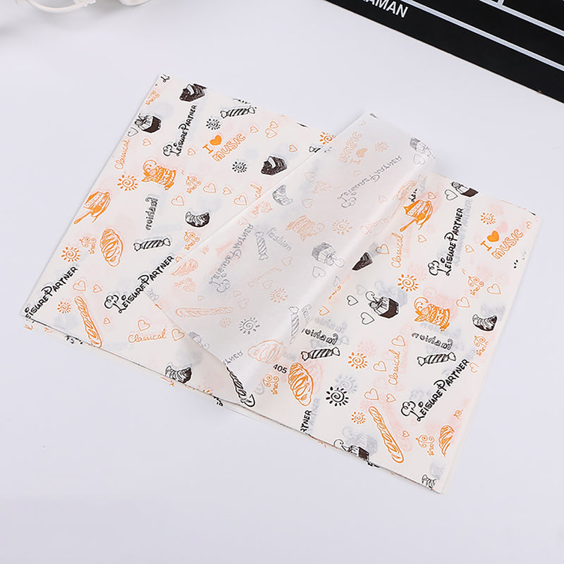 100pcs Kinds of Printed Greaseproof Baking Wax Weigh Paper Sandwich Hamburger Wrapping