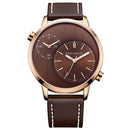 MINI FOCUS MF0035G Two Time Zones Display Men Watch Genuine Leather Strap Quartz Watches