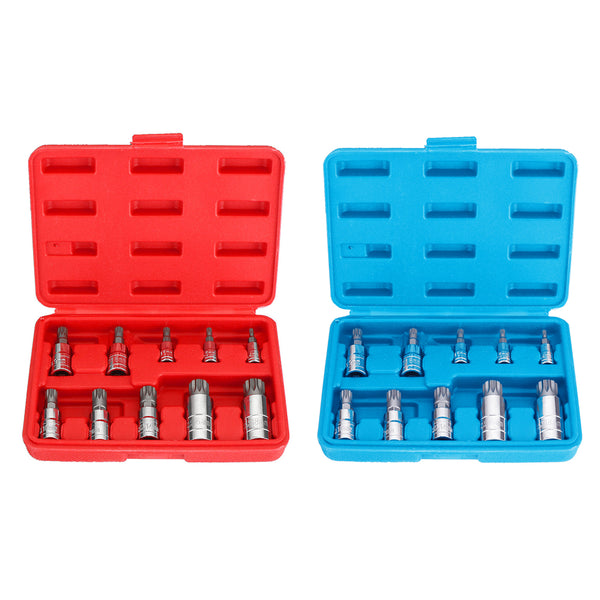 10pcs Red/Blue XZN12 Point Tamper Proof Socket Adapter Set Triple Square Spline Bit Socket