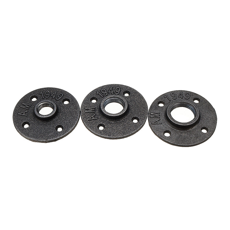 10Pcs/Set 1/2" 3/4" 1" Malleable Cast Iron Floor Flange Plates 4 Holes Black Pipes Fittings Industrial Pipe Furniture Wall Mount DIY Decor