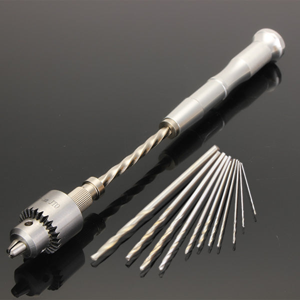 Semi-automatic Mini Hand Drill with 10 Twist Drills Chuck Clamping 0.3-4.0mm Reamer Pinhole Hand Drill