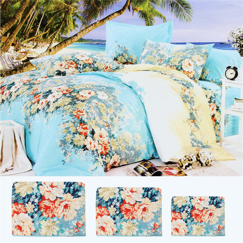 4 Pcs Blue Single Double Queen King Size Bed Set Pillowcase Quilt Duvet Bedding Sets