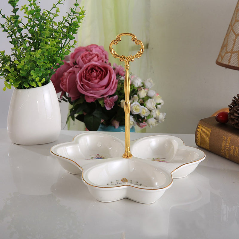 3 Sections Ceramic Dish Candy Dessert Snack Porcelain Serving Tray Table Decor Kitchen Storage Container