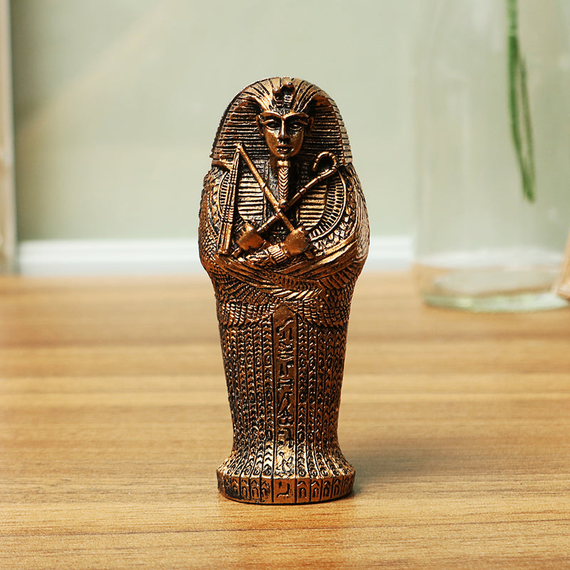 3.7 Inch Egyptian Pharaoh Miniature Figurine Resin Coffin Craft Ornament Home Decorations
