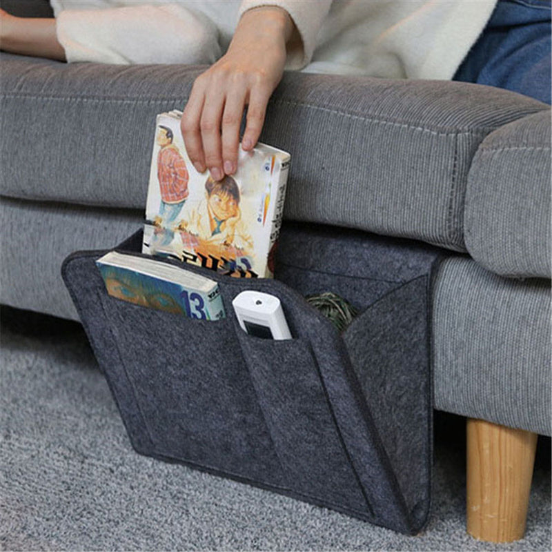 Felt Bedside Pocket Caddy Storage Organizer Bed Desk Bag Sofa TV Remote Holder Storage Bags