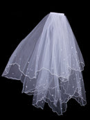 Fashionable 2 Layers Tiers Small Beads Charms Bridal Veil with Comb Bridal Wedding Clothing Accessory Wedding Outfit Accessory White