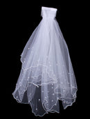 Fashionable 2 Layers Tiers Small Beads Charms Bridal Veil with Comb Bridal Wedding Clothing Accessory Wedding Outfit Accessory White