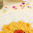 Kids Girls Soft Comfortable Wool Blending Yarn Crochet Flower Charms Beanie Cap For 7-12 Yrs Beige L
