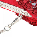 Women Fashionable Party Clothing Accessory Handbag Glittering Sequins Shoulder Hanging Bag With Long Chain Red