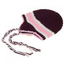 Brown Crochet Kids Children Girls Flower Beanie Hat Cap With Earflaps And Braids TM0078 Handmade 70% Wool for 7-12 Yrs
