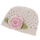 Beige Crochet Kids Children Girls Flower Beanie Hat Cap Handmade 70% Wool for 0-2 Yrs