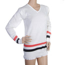 Women Girls Fashionable Long Sleeve White V-neck Knit Jumper Top Pullover Stripes Pattern Charms White