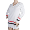 Women Girls Fashionable Long Sleeve White V-neck Knit Jumper Top Pullover Stripes Pattern Charms White