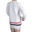 Women Girls Fashionable Long Sleeve White V-neck Knit Jumper Top Pullover Stripes Pattern Charms White