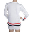 Women Girls Fashionable Long Sleeve White V-neck Knit Jumper Top Pullover Stripes Pattern Charms White
