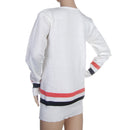 Women Girls Fashionable Long Sleeve White V-neck Knit Jumper Top Pullover Stripes Pattern Charms White
