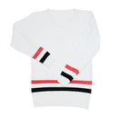 Women Girls Fashionable Long Sleeve White V-neck Knit Jumper Top Pullover Stripes Pattern Charms White