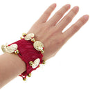 1 Pair of Belly Dance Arm Cuff 18 Artificial Golden Coins Charms Wrist Bracelets for Women Girls Belly Dancer Hand Decor Ornaments Red