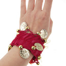1 Pair of Belly Dance Arm Cuff 18 Artificial Golden Coins Charms Wrist Bracelets for Women Girls Belly Dancer Hand Decor Ornaments Red