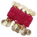 1 Pair of Belly Dance Arm Cuff 18 Artificial Golden Coins Charms Wrist Bracelets for Women Girls Belly Dancer Hand Decor Ornaments Red