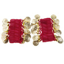 1 Pair of Belly Dance Arm Cuff 18 Artificial Golden Coins Charms Wrist Bracelets for Women Girls Belly Dancer Hand Decor Ornaments Red