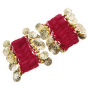 1 Pair of Belly Dance Arm Cuff 18 Artificial Golden Coins Charms Wrist Bracelets for Women Girls Belly Dancer Hand Decor Ornaments Red