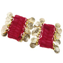 1 Pair of Belly Dance Arm Cuff 18 Artificial Golden Coins Charms Wrist Bracelets for Women Girls Belly Dancer Hand Decor Ornaments Red