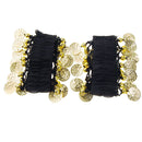 Pair Of Fashionable Style Chiffon Metal Coin Dazzling Beads Belly Dance Bracelets Black