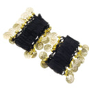 Pair Of Fashionable Style Chiffon Metal Coin Dazzling Beads Belly Dance Bracelets Black