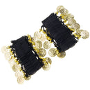 Pair Of Fashionable Style Chiffon Metal Coin Dazzling Beads Belly Dance Bracelets Black