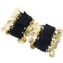 Pair Of Fashionable Style Chiffon Metal Coin Dazzling Beads Belly Dance Bracelets Black