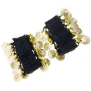 Pair Of Fashionable Style Chiffon Metal Coin Dazzling Beads Belly Dance Bracelets Black