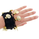 Pair Of Fashionable Style Chiffon Metal Coin Dazzling Beads Belly Dance Bracelets Black