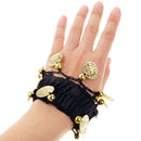 Pair Of Fashionable Style Chiffon Metal Coin Dazzling Beads Belly Dance Bracelets Black