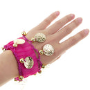 1 Pair of Belly Dance Arm Cuff 18 Artificial Golden Coins Charms Wrist Bracelets for Women Girls Belly Dancer Hand Decor Ornaments Pink