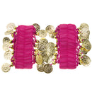 1 Pair of Belly Dance Arm Cuff 18 Artificial Golden Coins Charms Wrist Bracelets for Women Girls Belly Dancer Hand Decor Ornaments Pink