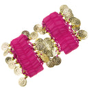1 Pair of Belly Dance Arm Cuff 18 Artificial Golden Coins Charms Wrist Bracelets for Women Girls Belly Dancer Hand Decor Ornaments Pink