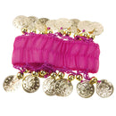 1 Pair of Belly Dance Arm Cuff 18 Artificial Golden Coins Charms Wrist Bracelets for Women Girls Belly Dancer Hand Decor Ornaments Pink