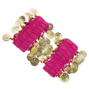 1 Pair of Belly Dance Arm Cuff 18 Artificial Golden Coins Charms Wrist Bracelets for Women Girls Belly Dancer Hand Decor Ornaments Pink