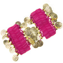 1 Pair of Belly Dance Arm Cuff 18 Artificial Golden Coins Charms Wrist Bracelets for Women Girls Belly Dancer Hand Decor Ornaments Pink